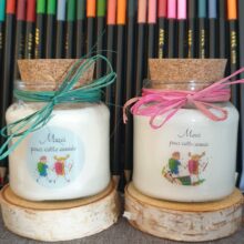 Bougie végétale soja- merci fin d’année-naturel-ressourc’et moi Bougie en cire de soja pour remercier à la fin de l'année scolaire (étiquette avec enfants et merci)